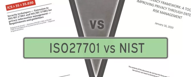 An image depicting the ISO27701 PIMS standard vs NIST Privacy Framework for a FAQ section on Data-Privacy.ie