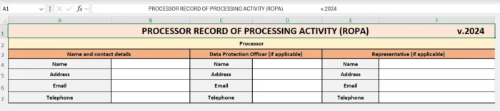 ROPA Processor Kit Contact Details Section, GDPR RoPA processor edition, PDPL RoPA data processor