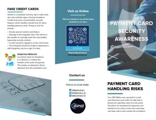 Payment card security handling tri-fold brocure, PCI-DSS card handler security