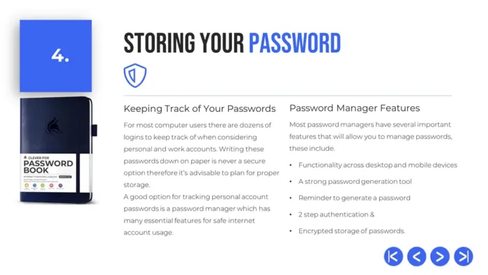 security awareness training for employees pptx 2024 ed - slide 4 storing your password, DPO Training solutions