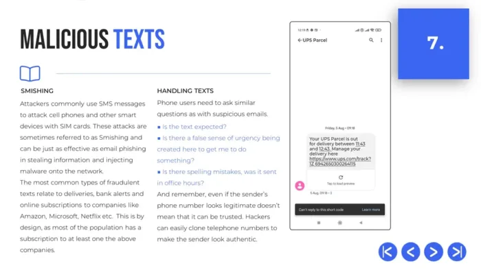 security awareness training for employees pptx 2024 ed - slide 7 malicious texts, DPO training solutions