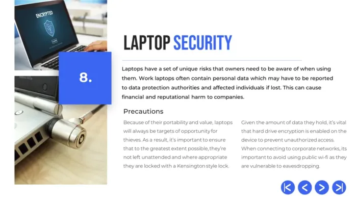 security awareness training for employees pptx 2024 ed - slide 8 laptop security, DPO training solutions