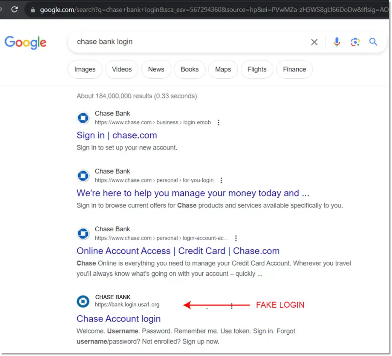 SEO Phishing Example