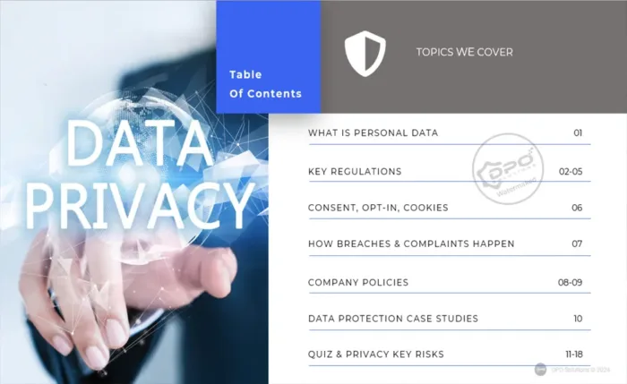 data privacy awareness short training presentation - index slide, How does data privacy work, what is GDPR and data privacy, DPO training solutions