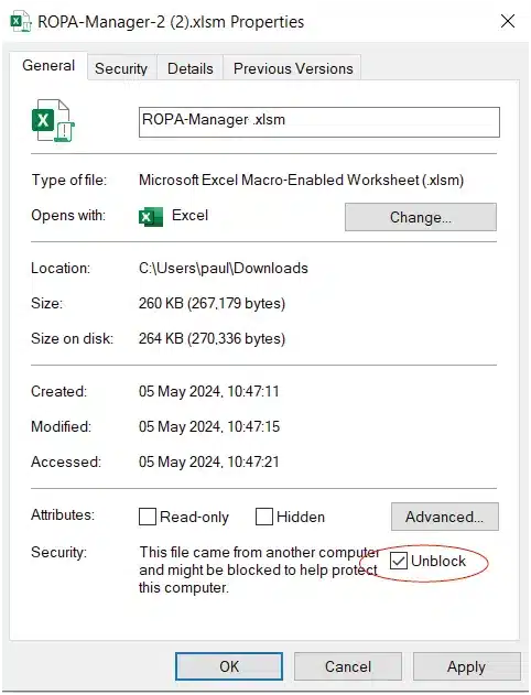 How to unblock macro enabled file download