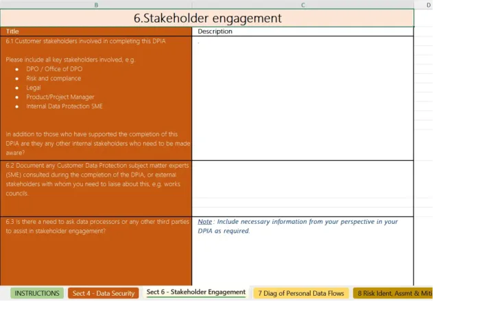 DPIA Page 6 stakeholder engagement section,data privacy impact assessment xls template