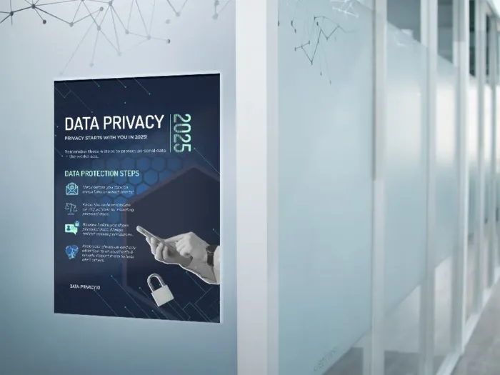 Data Privacy Awareness Poster Acrylic Mockup Glass Wall