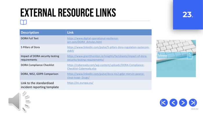 Guided DORA regulation training course, DPO Solutions NY, Digital Operational Resiliency Act Training Guided Presentation