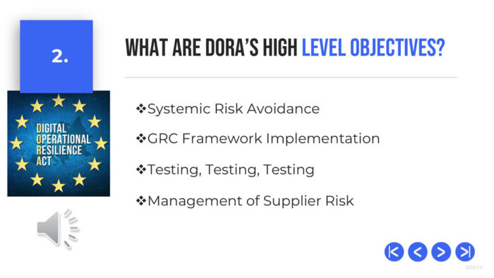 What are DORA's High Level Objectives, DORA Regulation Training, DPO Solutions NY