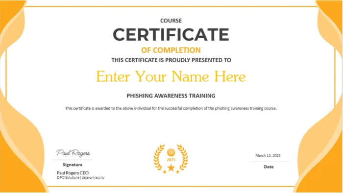 Phishing Course Certificate