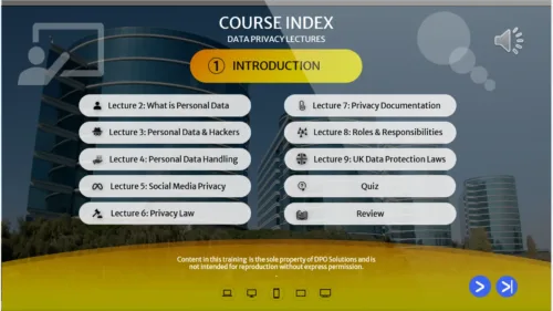 Data Privacy Awareness Training - Index section, DPO Solutions Palo Alto