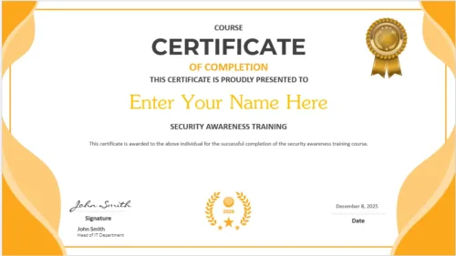 Computer certificate of completion powerpoint template